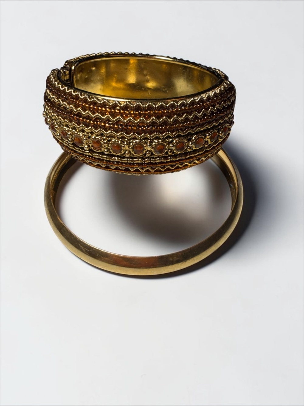 Gold-Tone Beaded Brown Statement Bangle Bracelet